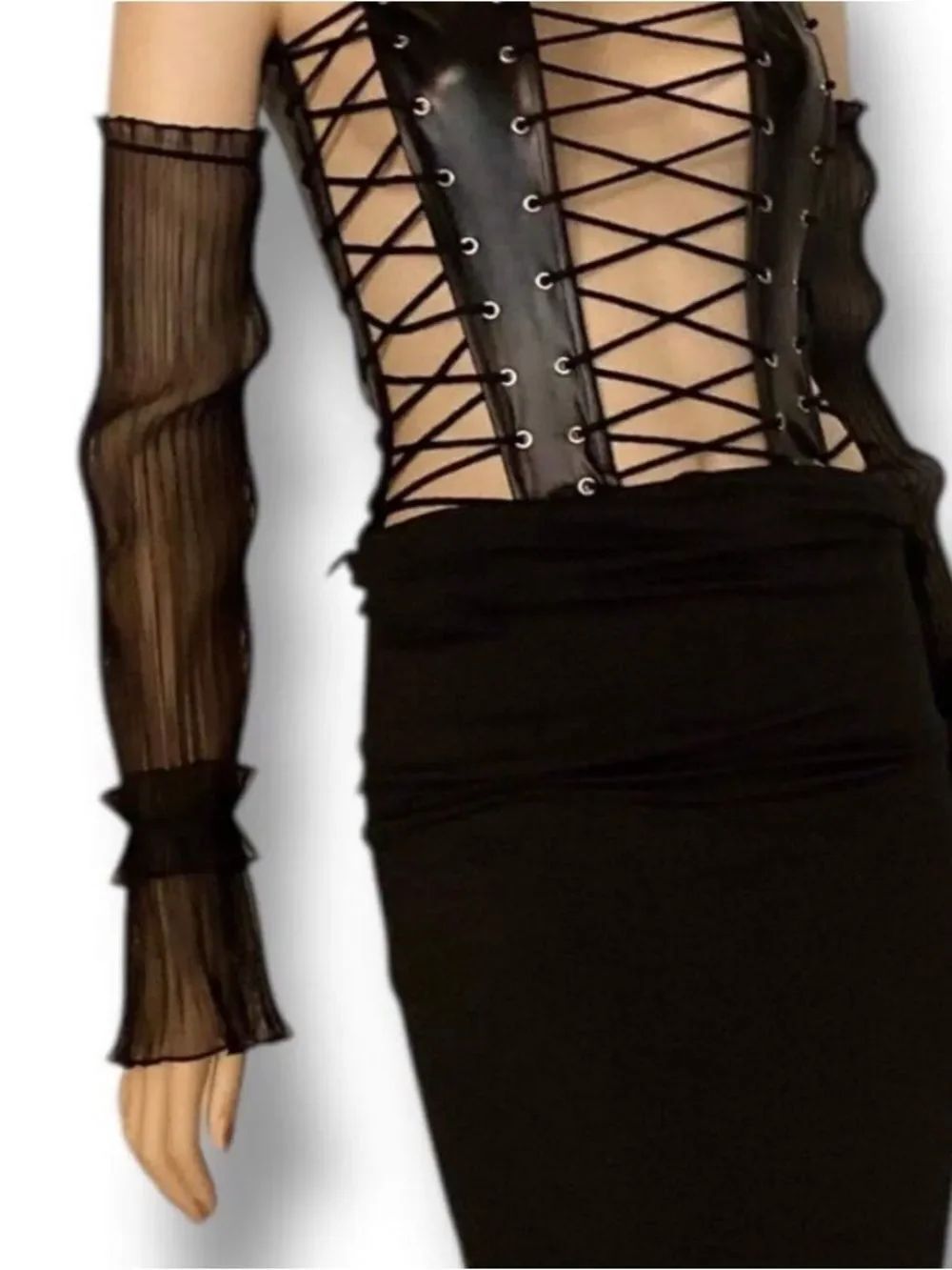 Black Long Mesh Ruffle Arm Covers Sleeves OSFM - NWT